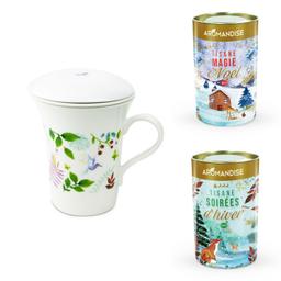 Tisanière fleurie porcelaine 250 ml + Tisanes Soirées d'Hiver et