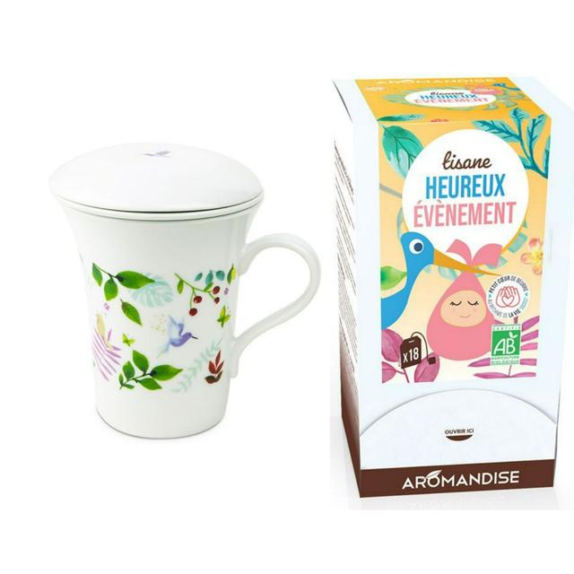 Tisanière fleurie porcelaine 250 ml + Tisane spécial grossesse