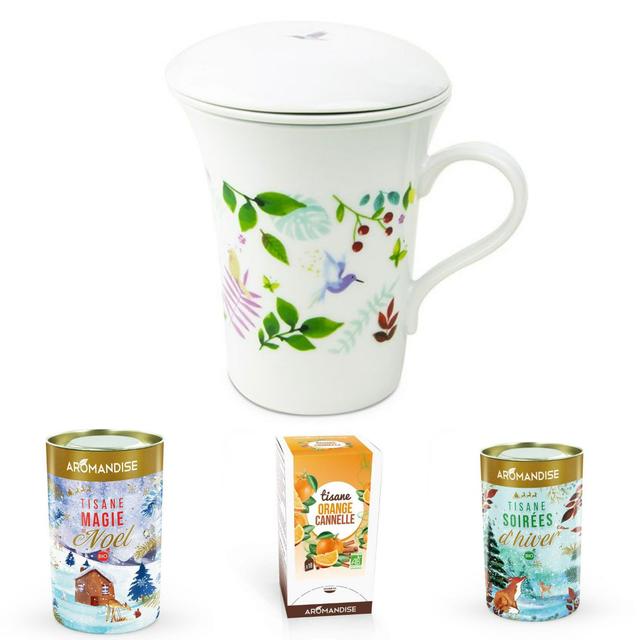 Tisanière fleurie porcelaine 250 ml + Trio tisanes festives -