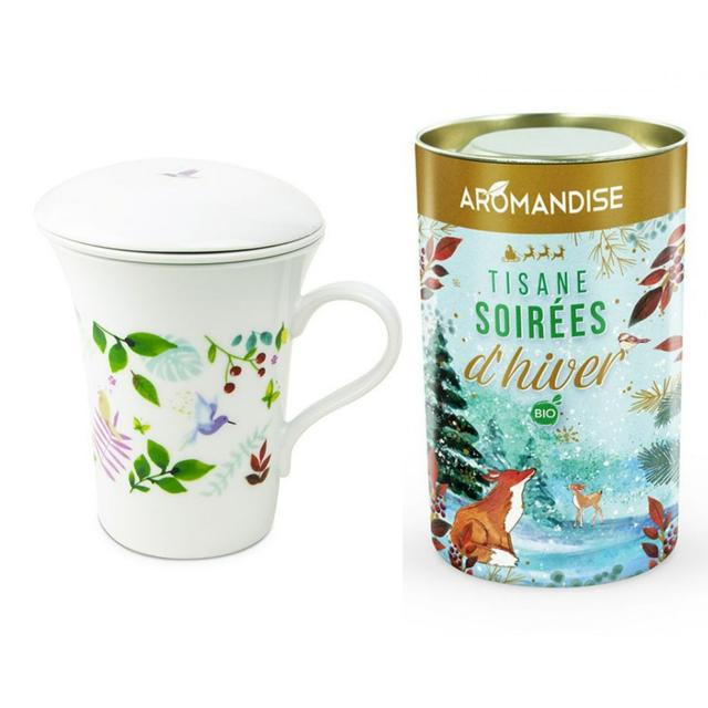 Tisanière fleurie porcelaine 250 ml + Tisane Soirées d'hiver