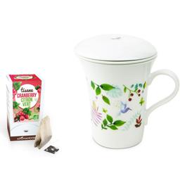 Tisanière fleurie porcelaine 250 ml + Tisane cranberry et citron