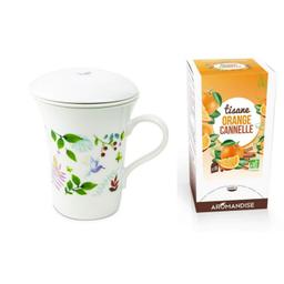 Tisanière fleurie porcelaine 250 ml + Tisane orange et cannelle