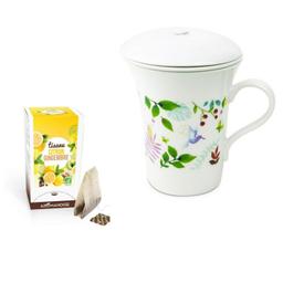 Tisanière fleurie porcelaine 250 ml + Tisane gingembre et citron