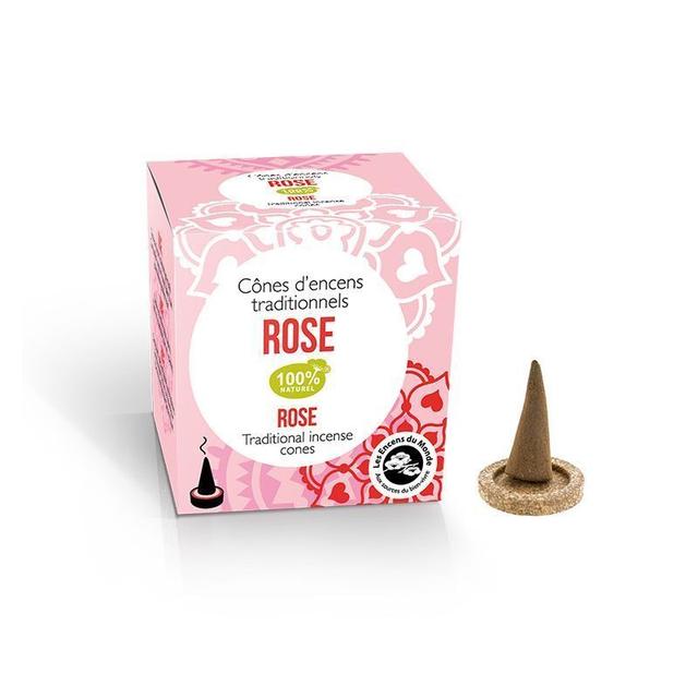 Encens naturel rose, 12 cônes + porte encens