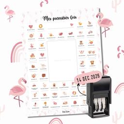 Affiche Mes Premières Fois + Tampon Dateur (Modèle Flamant Rose)