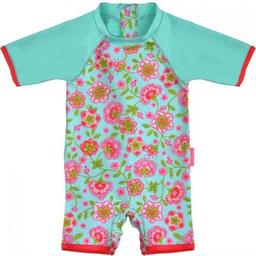 Combinaison anti UV bébé fille Moana turquoise et fleurs