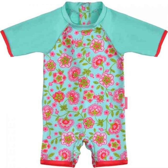 Combinaison anti UV bébé fille Moana turquoise et fleurs