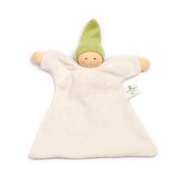 Doudou Plat Nanchen Natur Poupée Coton Bio Eponge  Écru et Vert