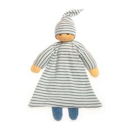 Doudou Plat Poupon rayé Robe Bleus 24 cm Nanchen Natur Jersey