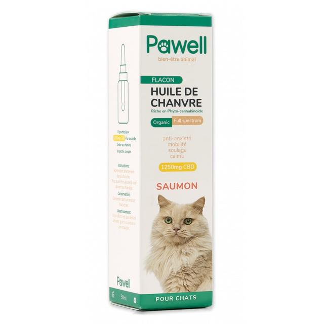 Huile Chanvre Pour Chat 2,5% Goût Saumon - 10ml - Pawell