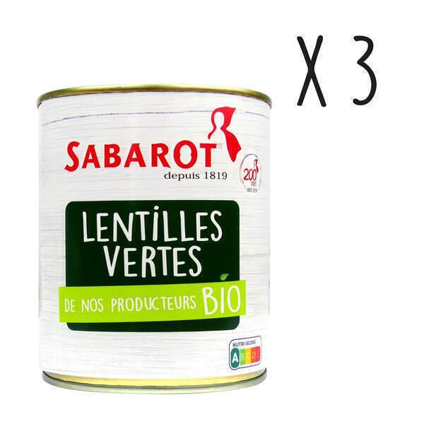 Lot de 3 X Lentilles vertes Bio - conserve 460g - Sabarot