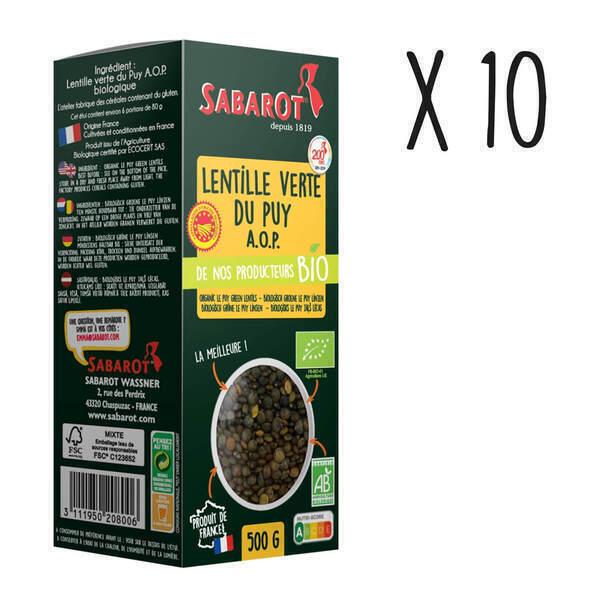 Lot de 10 X Lentille verte du Puy Bio A.O.P. 500g - Sabarot