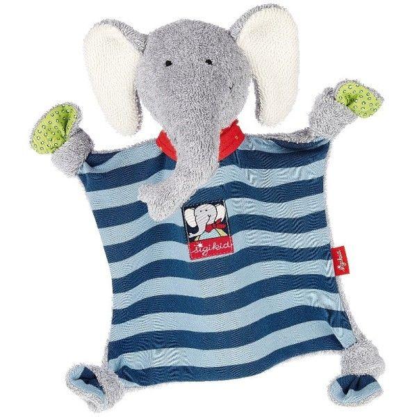 Sigikid Doudou Plat Carré Elephant Coton 27cm