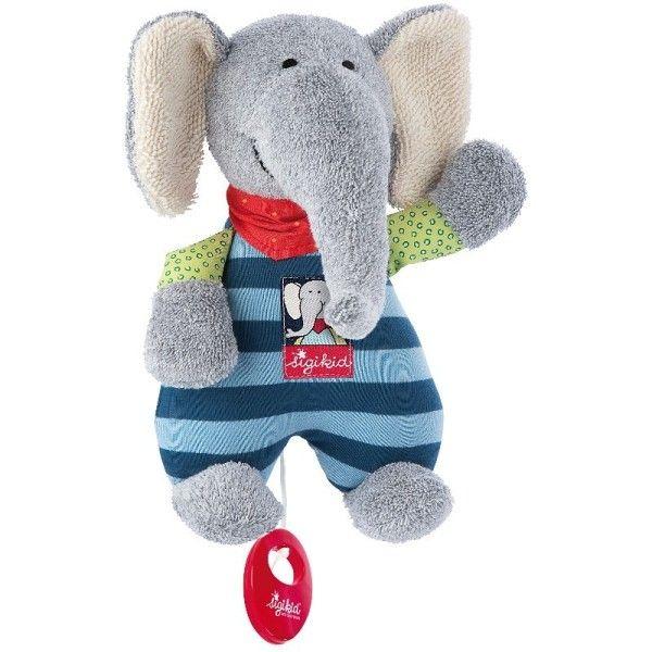 Doudou Peluche Musicale Elephant Coton 22cm Sigikid