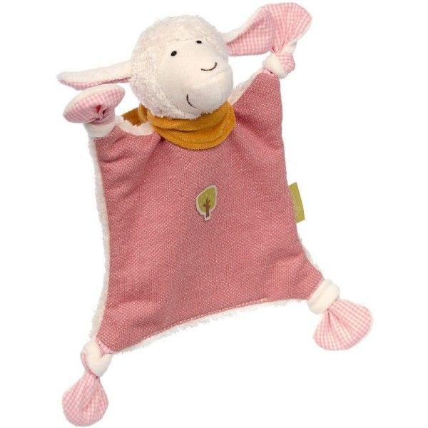 Doudou plat nœuds Sigikid Mouton coton Vichy rose 23 cm