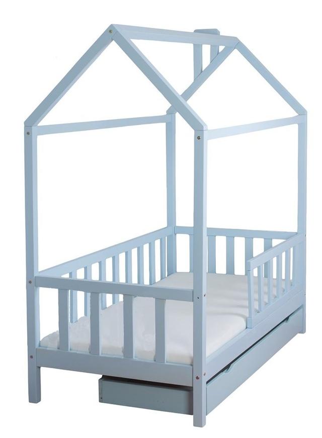 Lit cabane enfant bois 80x160 avec tiroir et sommier Bleu