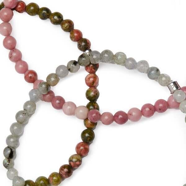 Set de 3 Bracelets 4mm en  Unakite, Rhodonite, Labradorite