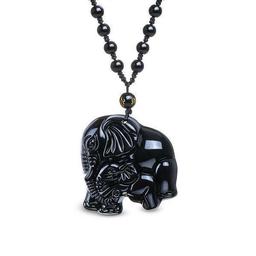 Collier et pendentif "Éléphant" en Obsidienne Noire