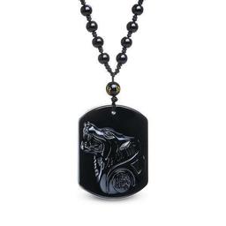 Collier et pendentif "Loup" en Obsidienne Noire