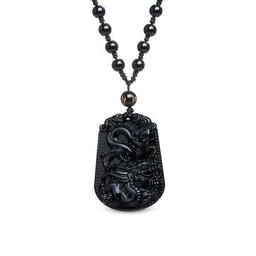 Collier et pendentif "Dragon" en Obsidienne Noire