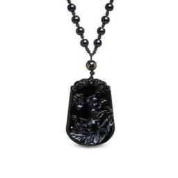 Collier et pendentif  "Singe" en Obsidienne Noire