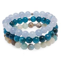 Set de 3 Bracelets 8mm en Amazonite, Aigue-Marine, Apatite