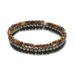 Set de 3 Bracelets 4mm en Obsidienne, Oeil de Tigre, Pyrite