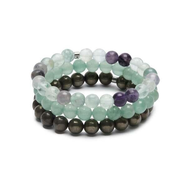 Set de 3 Bracelets 8mm en Aventurine, Fluorite, Pyrite