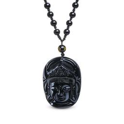 Collier et pendentif "Guanyin" en Obsidienne Noire