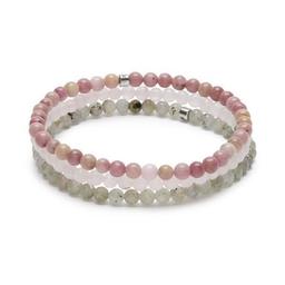 Set de 3 Bracelets 4mm Labradorite-Rhodonite-Quartz Rose