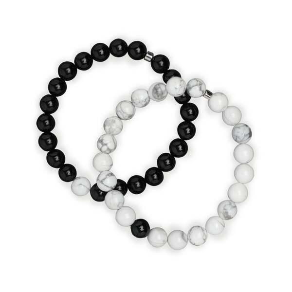 Set de 2 Bracelets 8mm en Howlite Blanche et Agate Noire