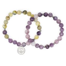 Set de 2 Bracelets 8mm en Lépidolite et Serpentine