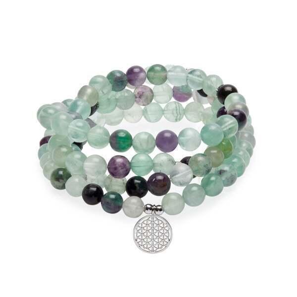 Bracelet Mala de 108 perles en Fluorite Arc-en-Ciel