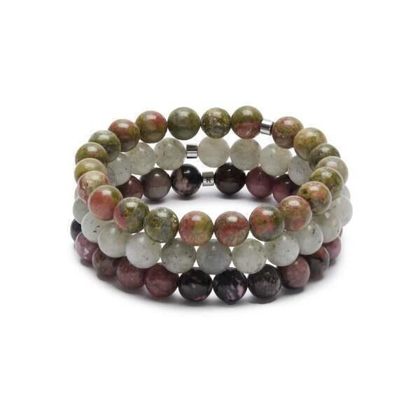 Set de 3 Bracelets 8mm en Unakite, Rhodonite, Labradorite