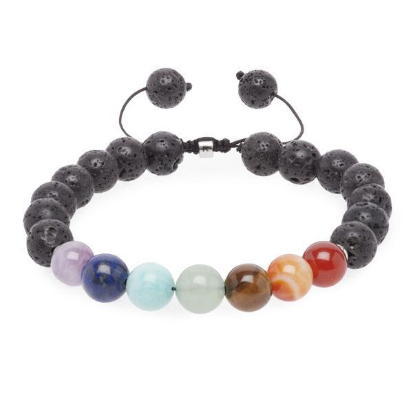 Bracelet 8mm ajustable "7 chakras" en Pierre de Lave