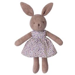 Doudou Peluche Coton Bio Lapine Brun Cacao 26cm robe fleurie