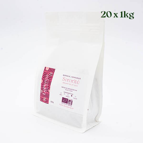 Café du Honduras décaféiné Bio  Grains 20x1kg  Sororité Déca