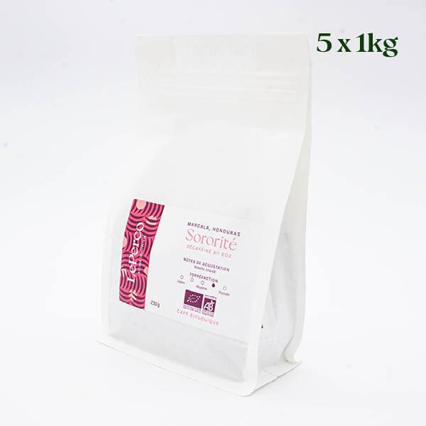 Café du Honduras décaféiné Bio  Grains 5x1kg  Sororité Déca